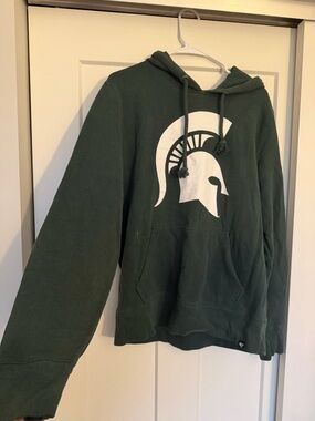 47 Brand Dark Green Crewneck Hoodie with White Spartan Logo